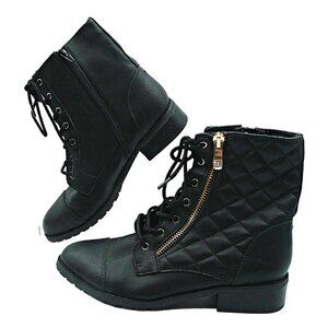 Liz Claiborne Reina Black Combat Biker Moto Quilted Ankle Boots Sz 6.5 MSRP $95